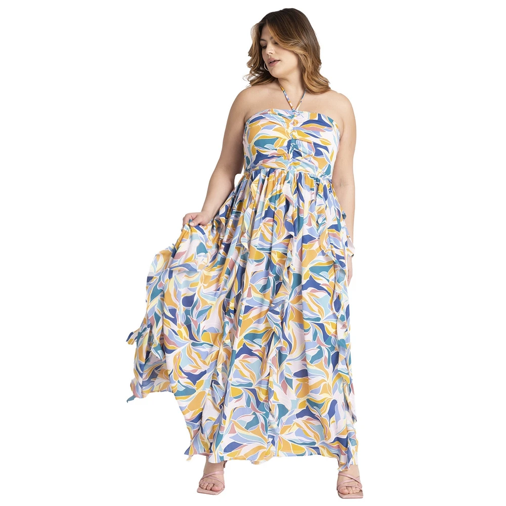 Eloquii Plus Halter Neck Ruffle Maxi Dress