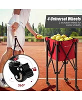 Costway Foldable Tennis Ball Hopper Basket Portable Travel Teaching Cart with Wheels & Bag