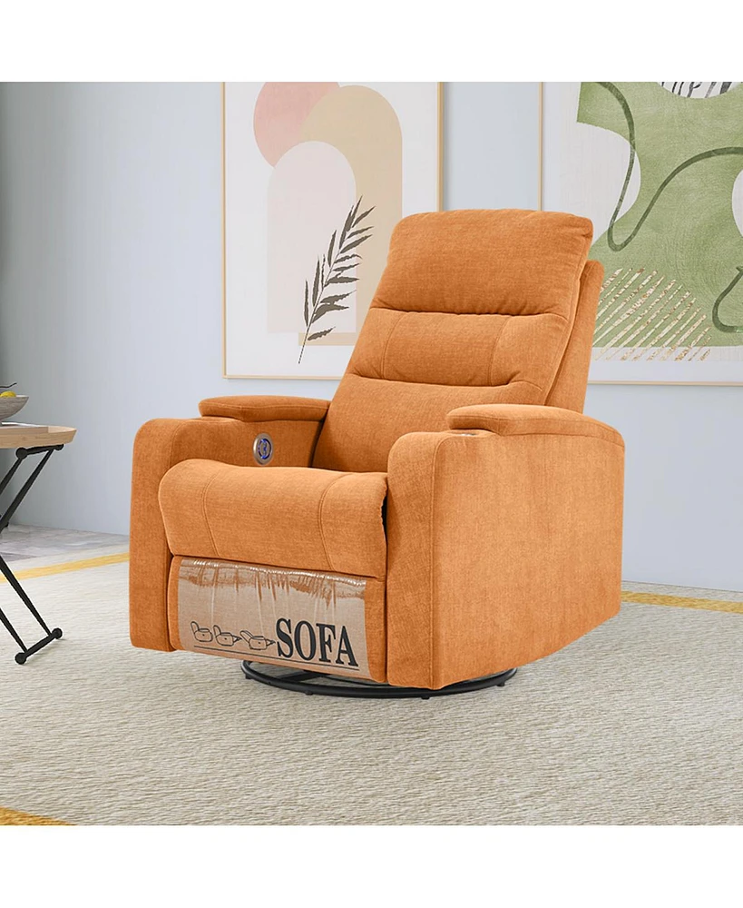 Streamdale Furniture Swivel Rocking Recliner with Usb & Cup Holder, Light Orange