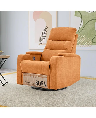 Simplie Fun Swivel Rocking Recliner with Usb & Cup Holder, Light Orange