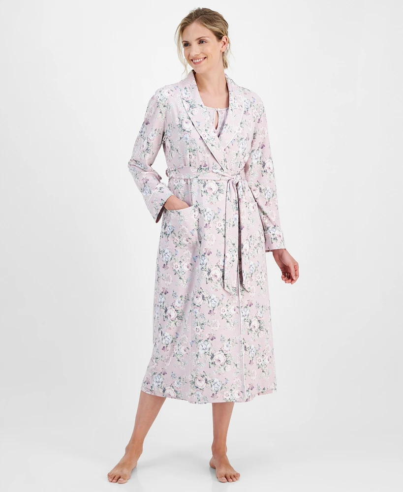 Charter Club Women's Cotton Floral-Print Tie-Waist Robe, Created for Macy's