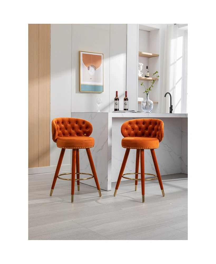 Simplie Fun Set of 2 Solid Wood Counter Height Bar Stools