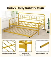 Twin Size Golden Metal Daybed with Trundle and Lockable Wheels-Twin Size