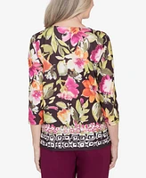 Alfred Dunner Classic Bold Floral Geometric Border Top