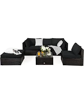 Costway 6PCS Outdoor Patio Rattan Furniture Set Cushioned Sectional Sofa