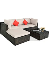 5PCS Outdoor Patio Rattan Furniture Set Sectional Conversation