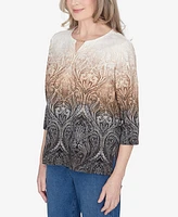 Alfred Dunner Classic Ombre Beaded Keyhole Neck Top