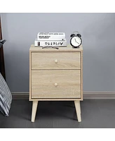 Inolait 2-Drawer Nightstand Beside End Side Table with Rubber Legs