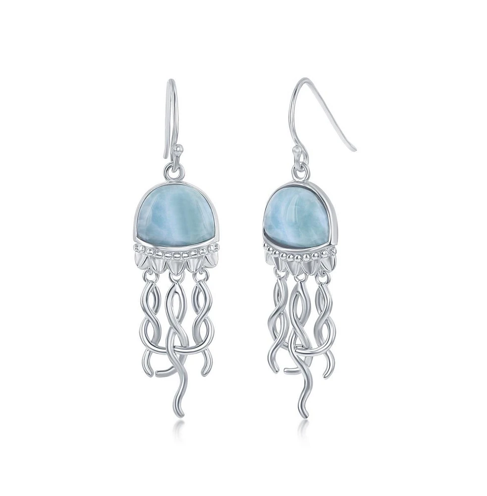 Caribbean Treasures Sterling Silver Jellyfish Larimar Earrings