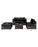 Costway 5PCS Outdoor Patio Rattan Furniture Set Sectional Conversation