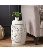 Simplie Fun Elegant Lace-Cut Barrel Side Table for Indoor/Outdoor Living