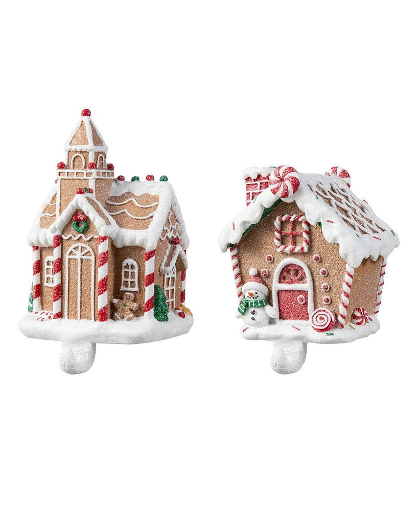 Glitzhome Resin Gingerbread House Stocking Holders, Set of 2