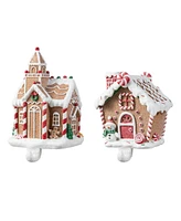 Glitzhome Resin Gingerbread House Stocking Holders, Set of 2