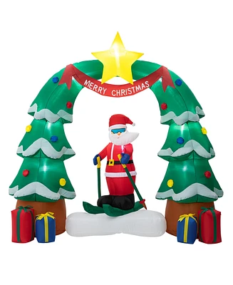 Glitzhome 7FT Lighted Inflatable Santa Skiing under Tree Arch Decor