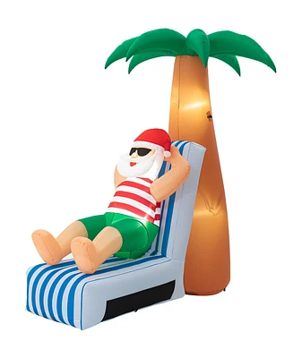 Glitzhome 6FT Lighted Inflatable Santa under Coconut Tree Decor