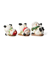 Glitzhome Lighted Ceramic Snowman Table Decor, Set of 3