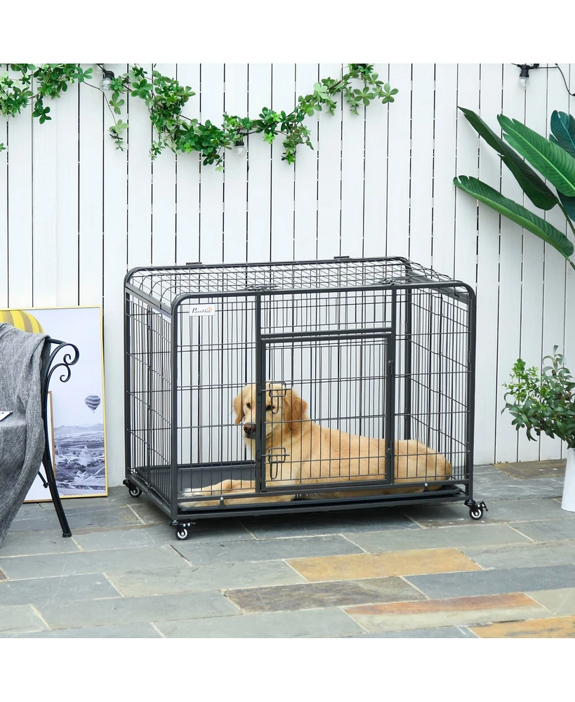 Streamdale Furniture Escape-Proof Dog Crate with Rolling Wheels and Easy Access