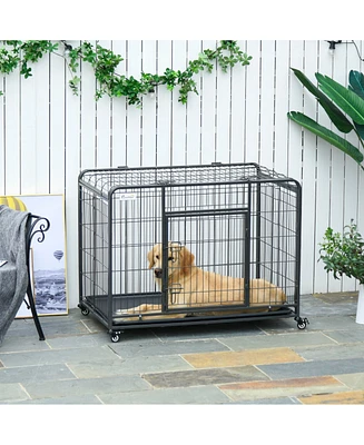 Simplie Fun Escape-Proof Dog Crate with Rolling Wheels and Easy Access