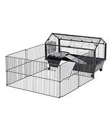 Streamdale Furniture Small Animal Playpen Cage w/ Rolling Caster, Water Bottle, 35" L