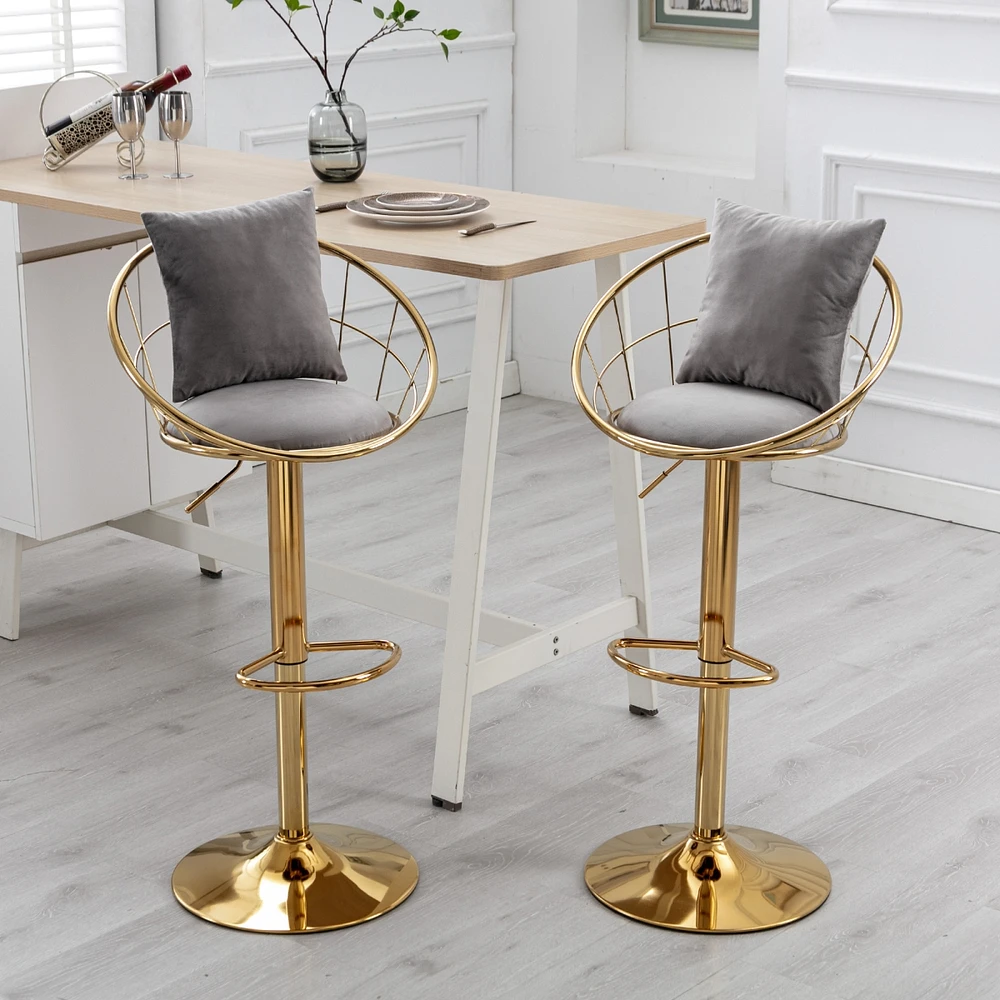Velvet Bar Chair, Pure Gold Plated, Unique Design, 360 Degree Height