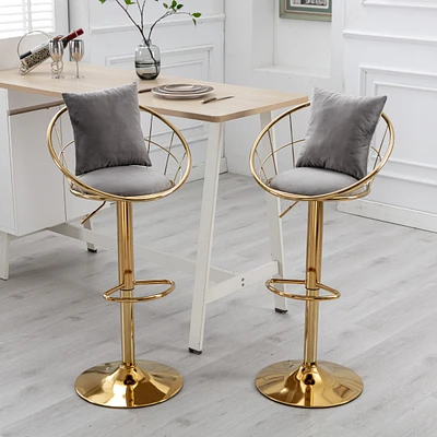 Velvet Bar Chair, Pure Gold Plated, Unique Design, 360 Degree Height
