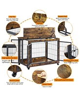 Streamdale Furniture Furniture Dog Cage Crate With Double Doors, Rustic Brown, 38.58" W X 25.2" D X 27.17"