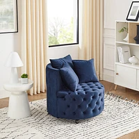 Plush Velvet Swivel Accent Chair with Tufted Cushion and Caster Wheels