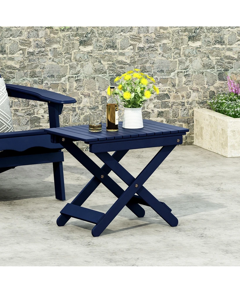 Simplie Fun Outdoor Folding Wooden Side Table, Navy Blue, 15"D x 22.75"W x 18.25"H