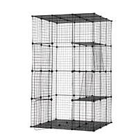 Streamdale Furniture 42.1" 3-Tier Indoor/Outdoor Cat Cage with Iron Mesh, Resin Sheet, and Ladder