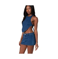 Edikted Women's Sydnie Denim Open Back Top