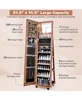 Slickblue 64 Inches Lockable Jewelry Cabinet Armoire with Built-in Makeup Mirror