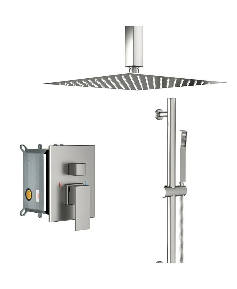 Streamdale Furniture Brushed Nickel Rain Shower System with Adjustable Slide Bar