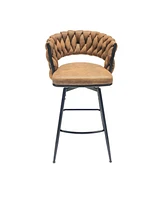 Streamdale Furniture Leather Woven Bar Stool Set, Swivel, 360 Degree, Brown