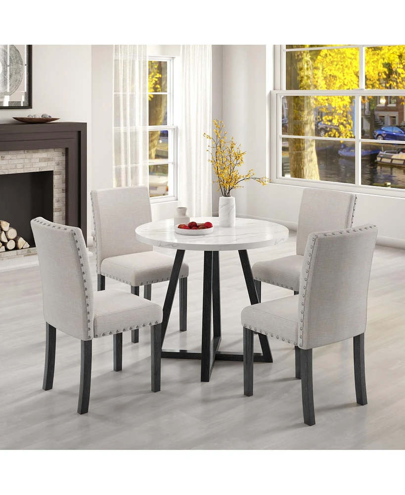 Simplie Fun 5-Piece Dining Set with Marble-Inspired Table & Ergonomic Chairs