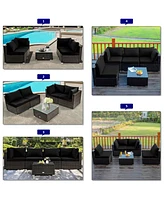 Costway 6PCS Patio Rattan Furniture Set 42'' Fire Pit Table Cover Sofa Cushion
