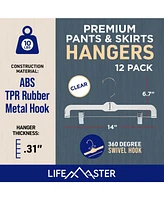 Lifemaster 12 Pcs. 14 inch Clear Plastic Skirt Hangers with Adjustable Clips - Space-Saving Closet Organizer, 360° Swivel Hook