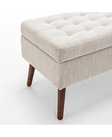 Tufted Beige Storage Ottoman Bench with Safe Lift Top