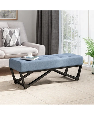 Modern Tufted Upholstered Bench with Black Geometric Legs