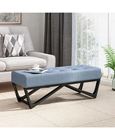 Modern Tufted Upholstered Bench with Black Geometric Legs