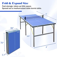 Streamdale Furniture Compact and Portable 6' Ping Pong Table with Foldable Top