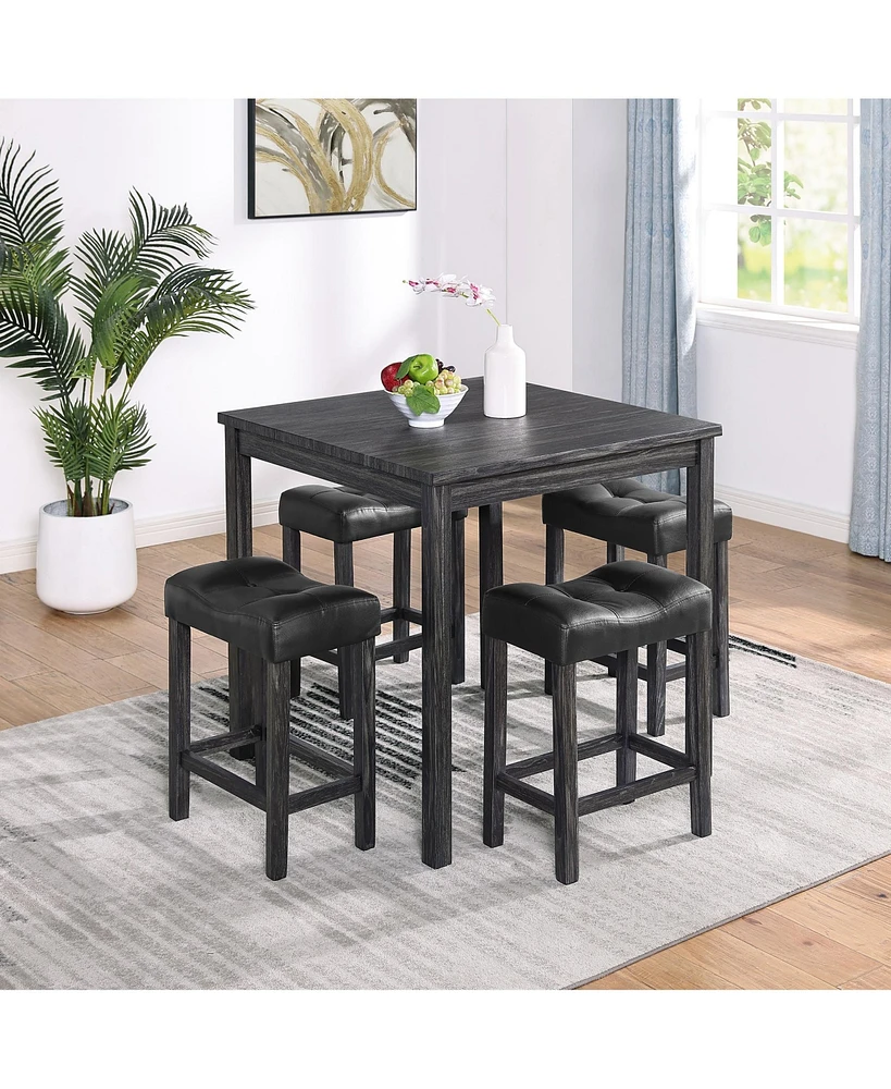 Simplie Fun Industrial Dining Table with 4 Space-Saving Bar Stools