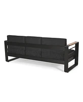 Water-Resistant Aluminum Outdoor Sofa with Wood Composite Accents