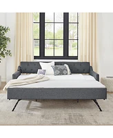 Streamdale Furniture Twin-Size Tufted Upholstery Daybed with Pull-Out Trundle and Usb Charging