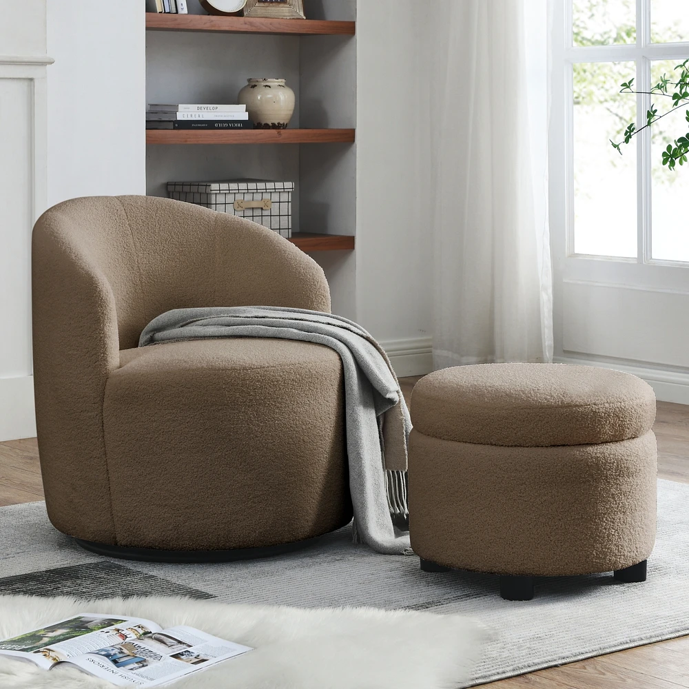 Simplie Fun Swivel Barrel Chair, Living Room Swivel Chair With Round Storage Chair