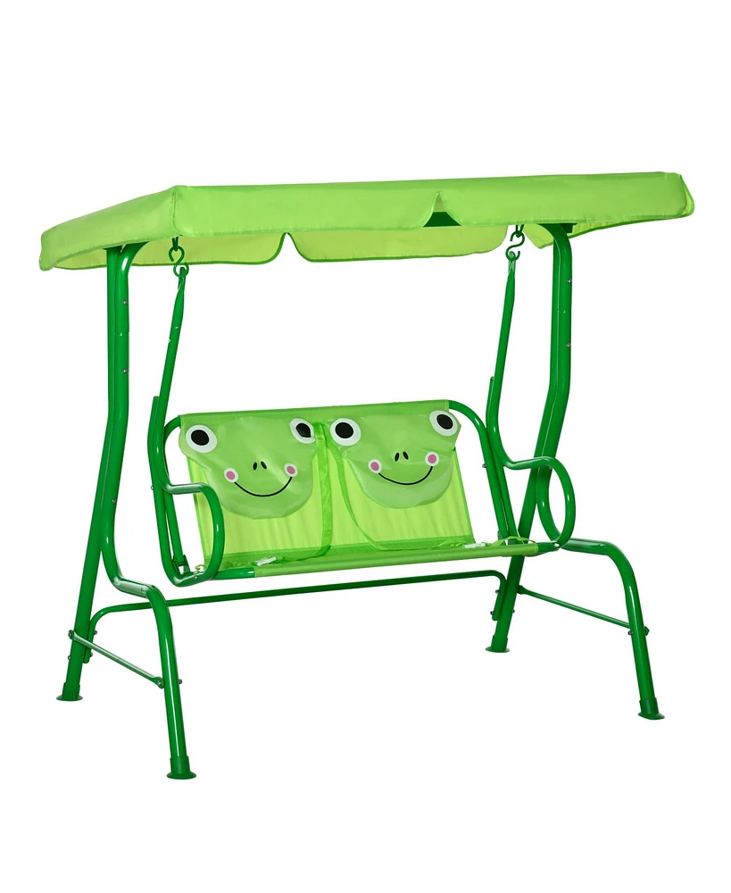 Outsunny Kids Patio Swing, Children Outdoor 2-Seat Porch Bench with Adjustable Canopy