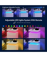 Modern Decorative Adjustable Led Nightstand with Open Shelf and Drawers