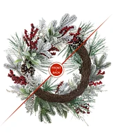 Glitzhome 24 D Christmas Flocked Pinecone Berry Wreath