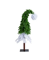 Nearly Natural 7ft. Holiday Green and White Santa's Hat Christmas Tree with 500 Led Lights and 1275 Bendable Branches