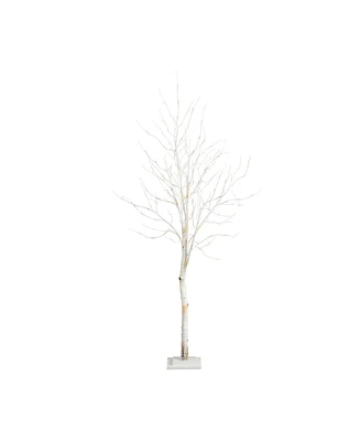 Nearly Natural 6ft. Pre-Lit Artificial White Birch Tree with 90 White Led Lights