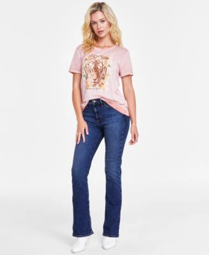 Guess Womens Tiger Graphic Print T Shirt High Rise Flare Jeans